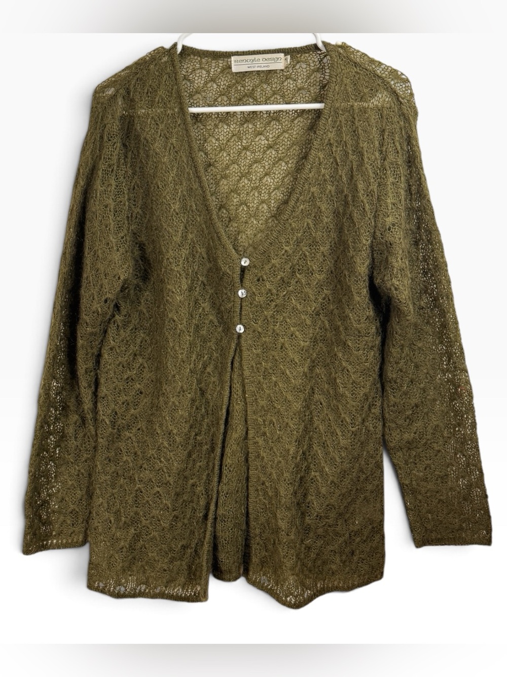 Vintage Renvyle Design Size M/L Dainty Mohair Blend Moss Green Cardigan Sweater
